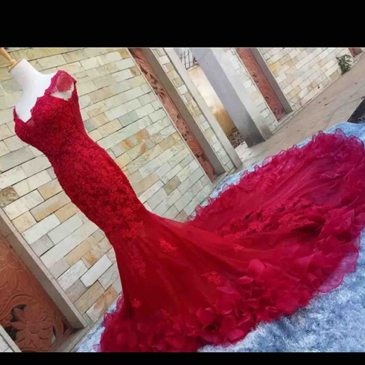 Red Evening Dresses Spaghetti Lace Appliques Pearls Tassel ral wers Gorgeous Prom Dress Custom Made Formal Party Gowns