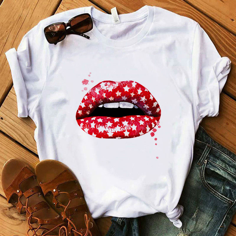 Lips Printed Womens Designer Tshirts Cotton Breathable Plus Size Womens Tops Summer Street Style Female Clothing, White
Lips Printed Womens Designer Tshirts Cotton Breathable Plus Size Womens Tops Summer Street Style Female Clothing, White