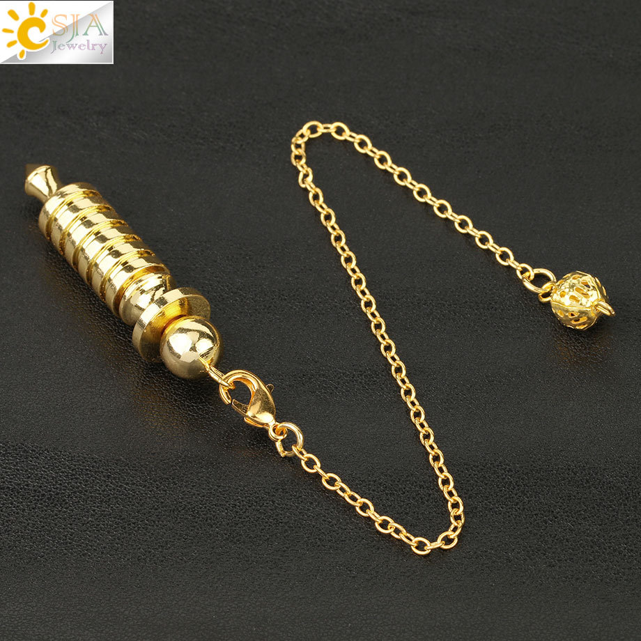 Reiki Pendulum Metal Copper Dowsing Healing Pyramid Pendant Charms Chakra Pendulo Chrome Gold Amulet Pendulos Point Ball Chains