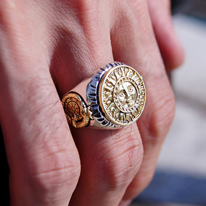 Zabra 925 Sterling Silver Men Ring Gold Color Sun God Smile 3d Dinosaur Sculpture Adjustable Size Vintage Punk Handmade Jewelry C19032101