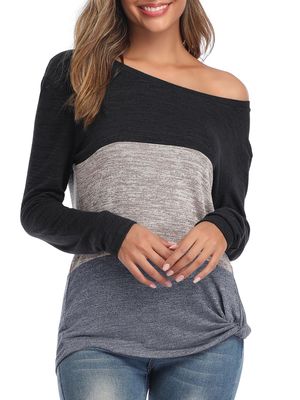 Explosion models 2021 autumn and winter new casual bat sleeve round neck loose color matching kinky tops T-shirt support mixed batch