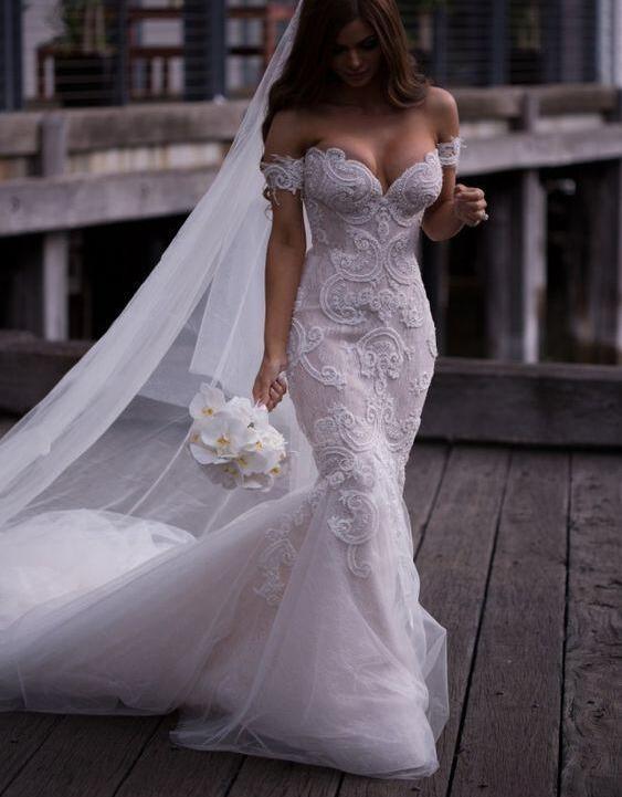 Elegant Mermaid Wedding Dresses Sweetheart Lace Applique Sweep Train Beach Wedding Dress Bridal Gowns Custom Made Robes De Mariée