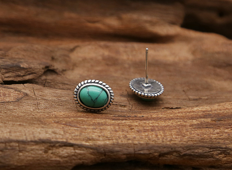 Brand new 925 sterling silver stud earrings American antique silver hand-made designer jewelry with semi-precious stones for women