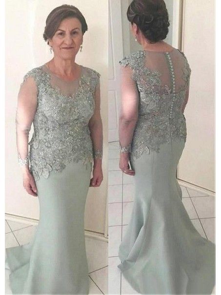 Vintage Mermaid Mother Of The Bride Dresses With Sleeves Tight Long Formal Evening Party Gown Applique Mother Of Groom Dress Plus Size 2020