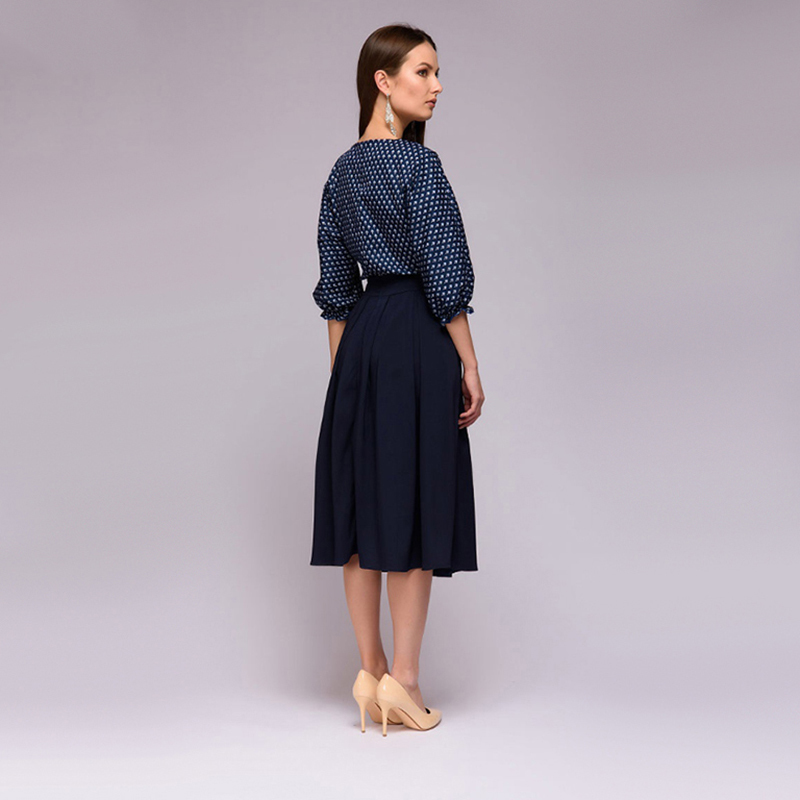 Autumn Vintage Lantern Sleeve Printing Dress Women 2018 Elegant Casual O-Neck Half Sleeves A-Line Dress Mid-Calf Party Dresses Y19012102