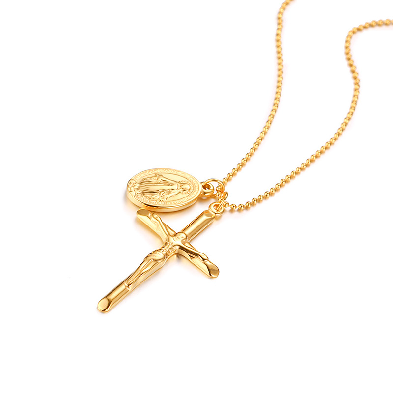 Virgin Mary Necklace in Stainless Steel Gold Medallion Necklace Religious Miraculous Jewelry