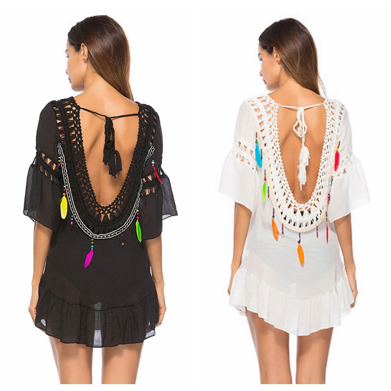 2020 Women Crochet Beach Cover Up Backless Summer Beach Dress Cotton Ruffle Ball Swimwear Cover Up Solid Robe
2020 Women Crochet Beach Cover Up Backless Summer Beach Dress Cotton Ruffle Ball Swimwear Cover Up Solid Robe
