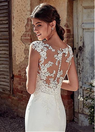 Modest Satin 2019 Mermaid Wedding Dresses With Lace Appliques Bateau Neckline Illusion Bodice Bridal Gowns Plus Size