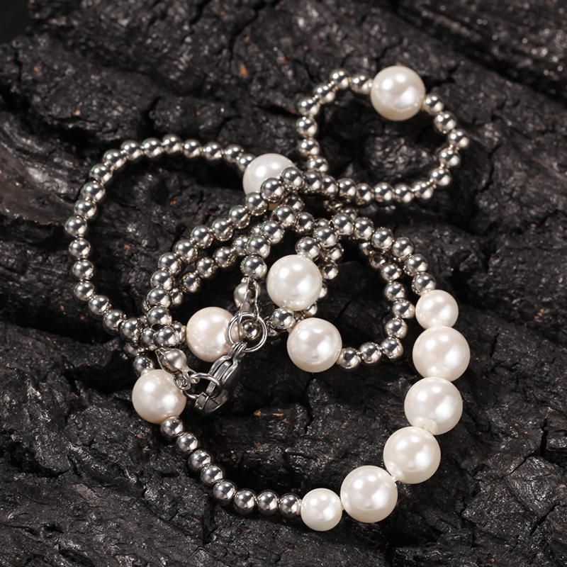 Fashion Mens Pearl Necklace Hip Hop Stainless Steel Ball Beaded Jewelry Clavicle Chain Necklaces