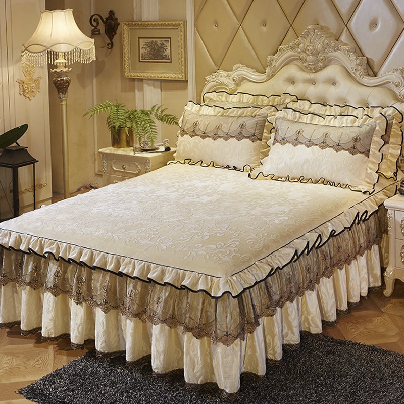 Gray Lace Bedspread Bed Skirt Pillowcase 3pcsset Velvet Thick Girls Bedclothes Bed Sheet Wedding Princess Bedding Home Decoration7305418