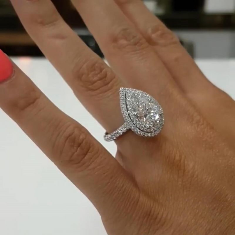 US Size 5-10 Classical Jewelry Pure 925 Sterling Silver Water Drop Pear Cut White Topaz CZ Diamond Promise Women Wedding Bridal Ring Gift