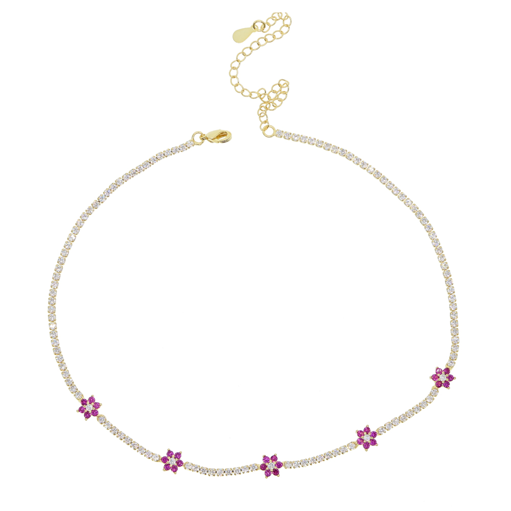 32+8cm cz tennis choker necklace for women 2025 spring new design cz flower charm gorgeous choker