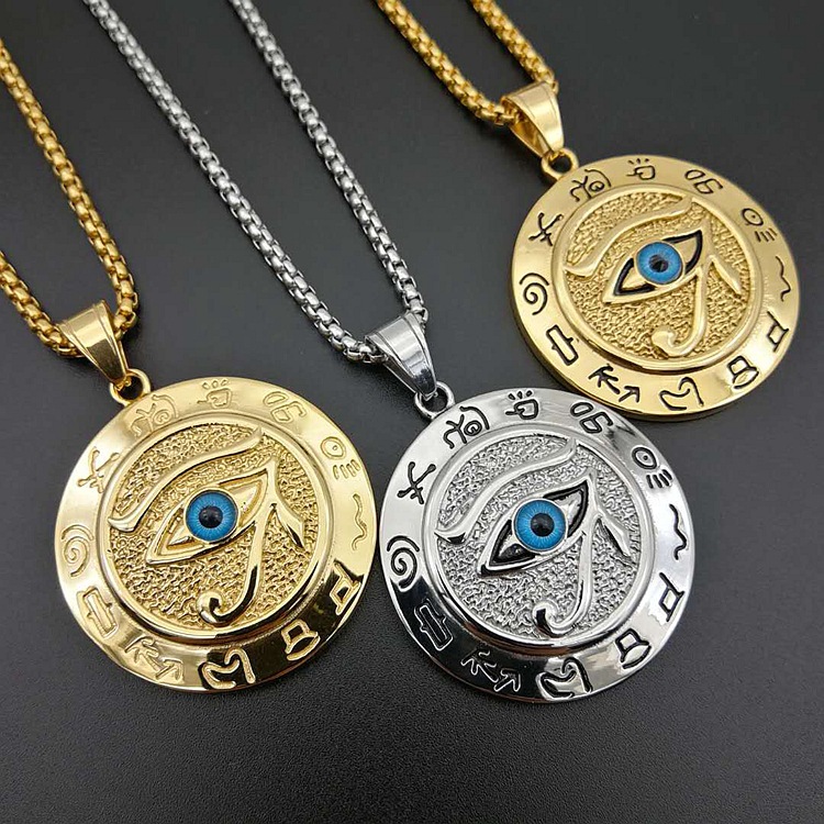 New Arrival The Ancient Egypt Silver Gold Stainless Steel The Eye of Horus Blue Evil Eye Freemason Masonic Pendant Necklace Pendant