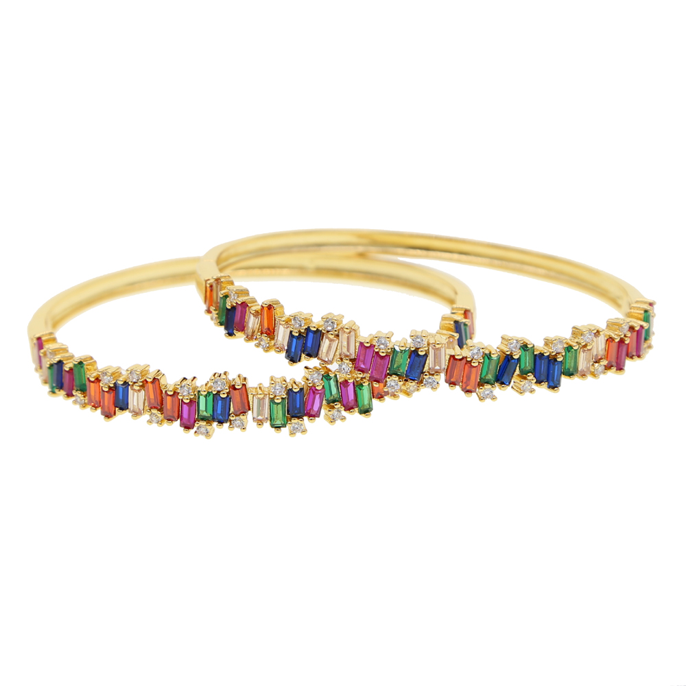rainbow baguette cz band bangle bracelet for women colorful firework cz gorgeous women jewelry