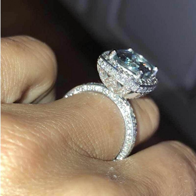 Vintage Fashion Jewelry Sterg Sier Blue Sapphire CZ Dia Eternity Women Wedding Bridal Ring Gift Size 6 10