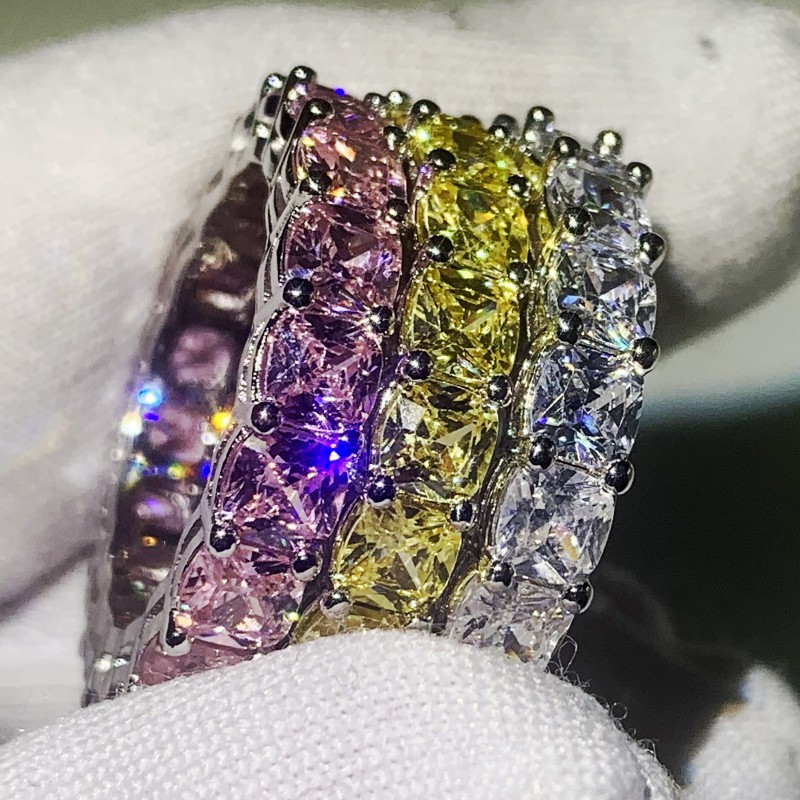 3 Style Top Selling Handmade Fashion Jewelry 925 Sterling Silver Cushion Shape Topaz CZ Diamond Stack Women Popular Wedding Bridal Ring Gift