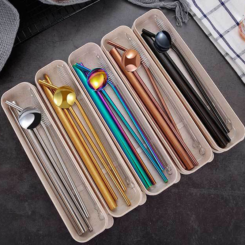 Reusable 304 Stainless Steel Straight Bent Straws Cleaning Brush Spoon 7pcs/set With Box Kitchen Bar Tools
Reusable 304 Stainless Steel Straight Bent Straws Cleaning Brush Spoon 7pcs/set With Box Kitchen Bar Tools