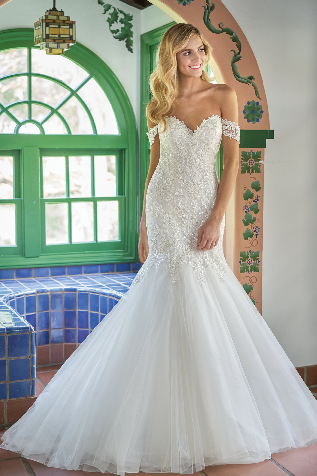 2019 Jasmine Mermaid Wedding Dresses Lace Applique Sequins Off The Shoulder Country Wedding Dress Sweep Train Custom Made Vestidos De Novia