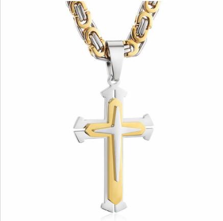 Low Price Stainless Steel Pendant Necklace 3 Layers Knight Cross Gold Silver Tone Strong Chain Mens Fashion Jewelry Fathers Gift