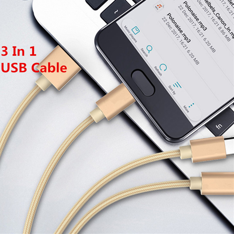 1.2M Nylon Braided 3 in 1 USB Cable Multi 2.4A Fast Charging Charger Type C Type-c Micro USB Cables For Android Smart Mobile Phone, If customed;pls contact before o rder
1.2M Nylon Braided 3 in 1 USB Cable Multi 2.4A Fast Charging Charger Type C Type-c Micro USB Cables For Android Smart Mobile Phone, If customed;pls contact before o rder