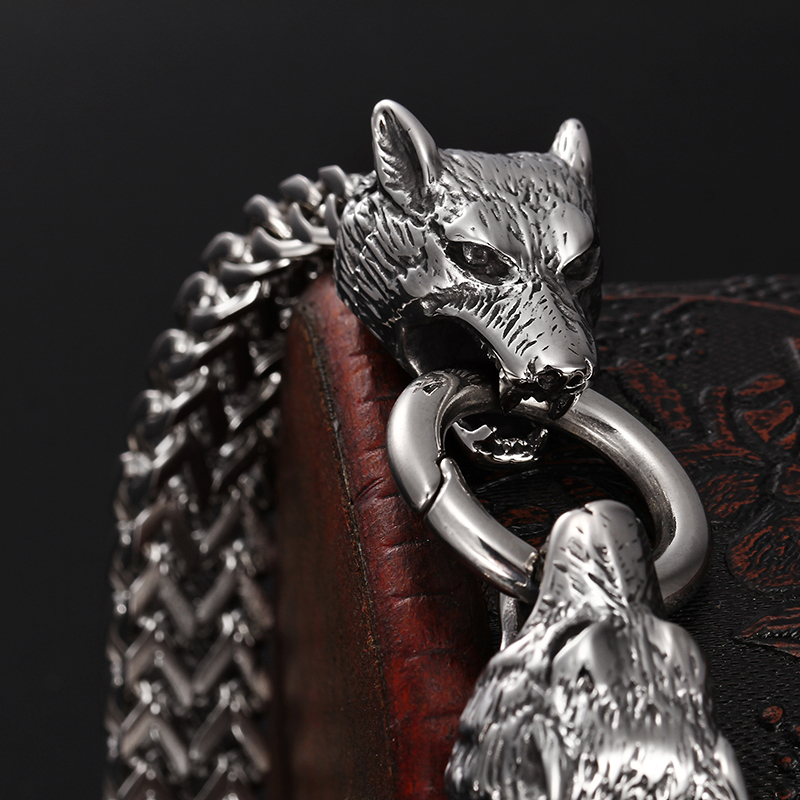 Men's Thick Heavy Bracelets Lion Head Wolf Head Skull Head Bangle Stainless Steel Titanium Steel High Quality Jewelry