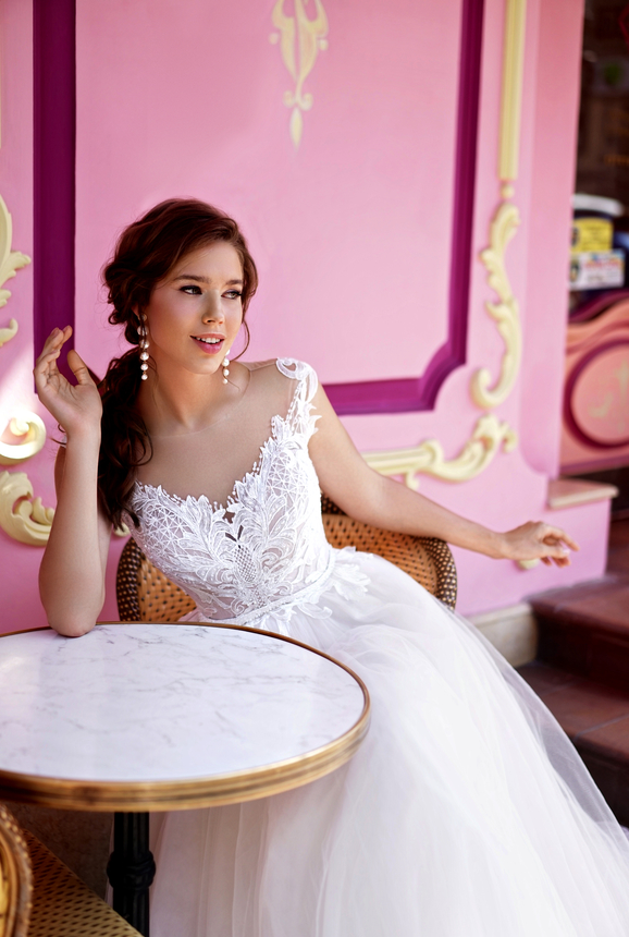 A Line Wedding Dresses Sheer Neck Lace Appliques Bridal Gowns Illusion Beach Backless Tulle Sweep Train Wedding Dress
