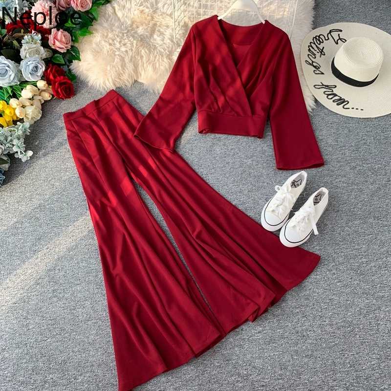 Neploe Women Office Lady 2 Piece Set Spring New V-Neck Flare Sleeve Blouse Elastic Waist Solid Full Length Pants Slim Sets 1A298, Pale pinkish gray
Neploe Women Office Lady 2 Piece Set Spring New V-Neck Flare Sleeve Blouse Elastic Waist Solid Full Length Pants Slim Sets 1A298, Pale pinkish gray