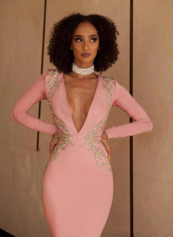 abaric long sleeve mermaid prom dresses v neck lace sequins backless sweep train african evening gowns plus size robes de soire