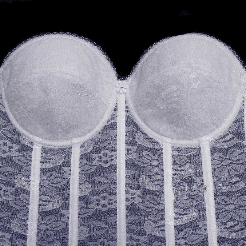 Women White Bridal Corset Bustier Sexy Push-up Underwire Padded Bra Lace and Mesh Underwear Lingerie Corselet Femme Bodyshaper