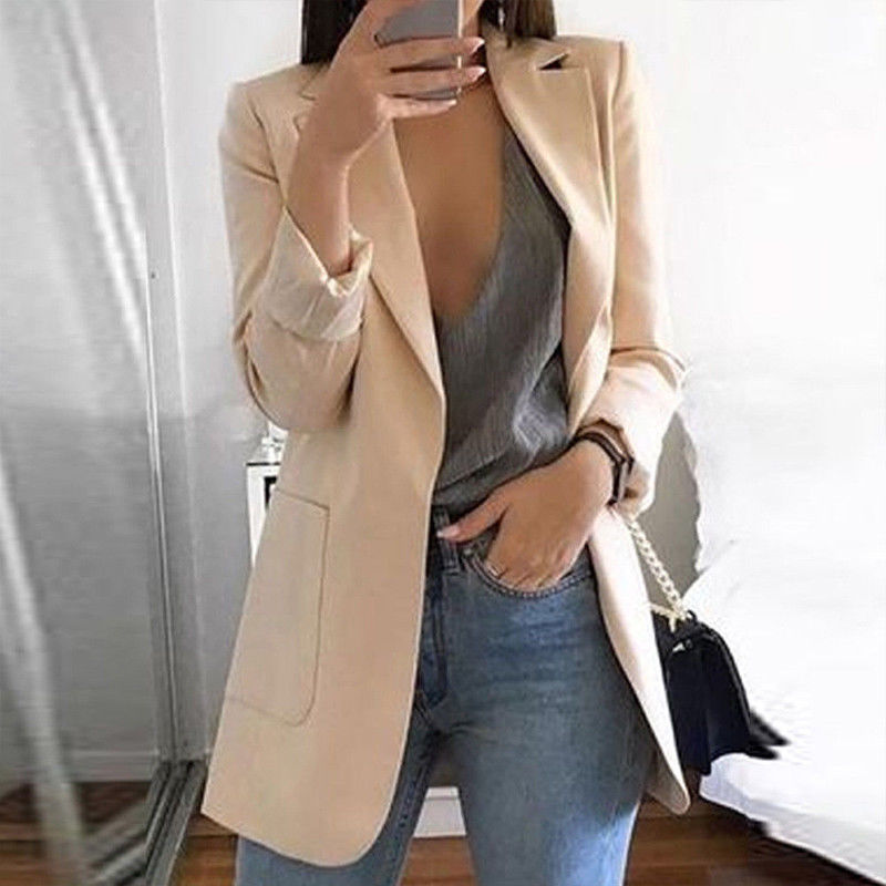 2019 New Women's Blazers Spring Autumn Long Sleeve Casual Sexy Lapel Coat Solid Color Slim Fit Cardigan Outdoor Work Style Suit C18122401