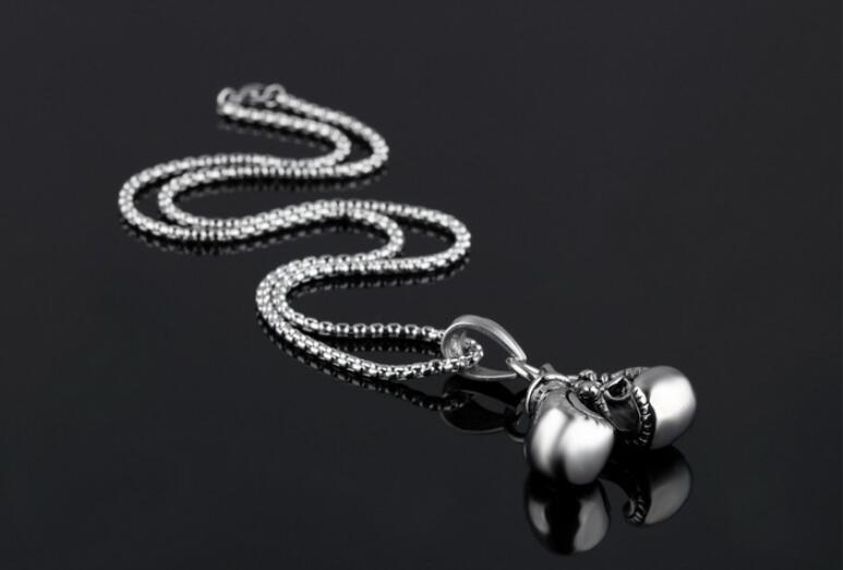 Hot sale Men Jewelry Gold/Black/Silver Double Boxing Glove Pendant Men Necklace Boxing Stainless Steel Pendants Necklaces