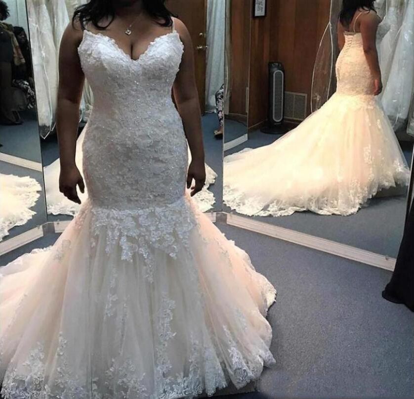 Custom Mermaid Lace Wedding Dresses 2020 Plus Size with Beaded Appliques African Court Train Spaghetti Tulle Wedding Bridal Gowns, White
Custom Mermaid Lace Wedding Dresses 2020 Plus Size with Beaded Appliques African Court Train Spaghetti Tulle Wedding Bridal Gowns, White