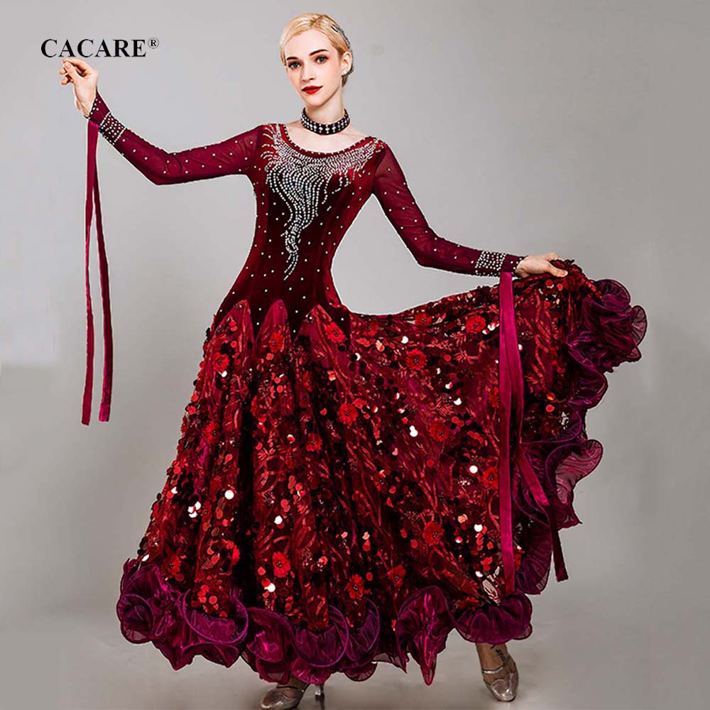 Luxury Standard Ballroom Dance Competition Dresses Tango Waltz Dress Flamenco Dance Dresses D0728 Big Sheer Hem, Burgundy
Luxury Standard Ballroom Dance Competition Dresses Tango Waltz Dress Flamenco Dance Dresses D0728 Big Sheer Hem, Burgundy