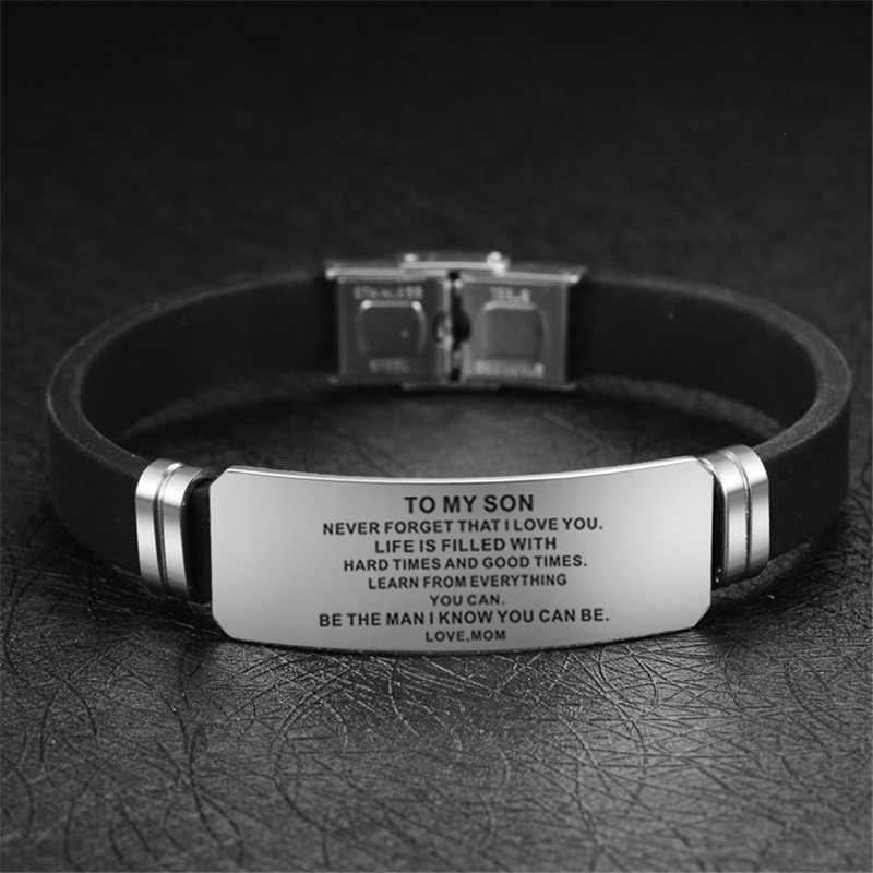 To my son love mom bracelet Stainless steel English initial ID Tag bracelet wristband bangle cuff will and sandy fashion jewelry, Black
To my son love mom bracelet Stainless steel English initial ID Tag bracelet wristband bangle cuff will and sandy fashion jewelry, Black