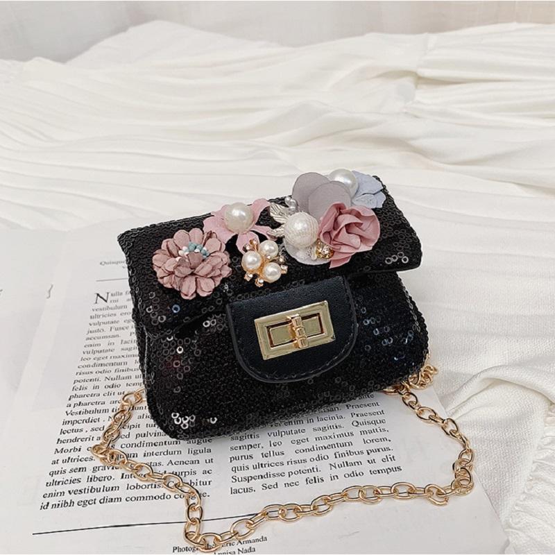 PU leather paillette floral women round coin purse kids wallet children small pouch money bag bolsa carteira feminina for girls