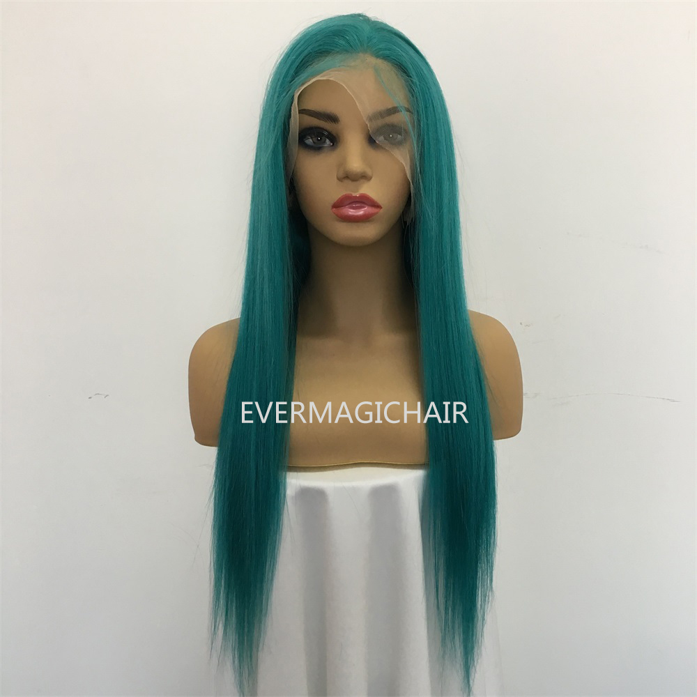 Pure Teal Full Lace Human Hair Wigs Silky Straight Brazilian Virgin Human Hair 150 Density Lace Front wig With Baby Hair Glueless