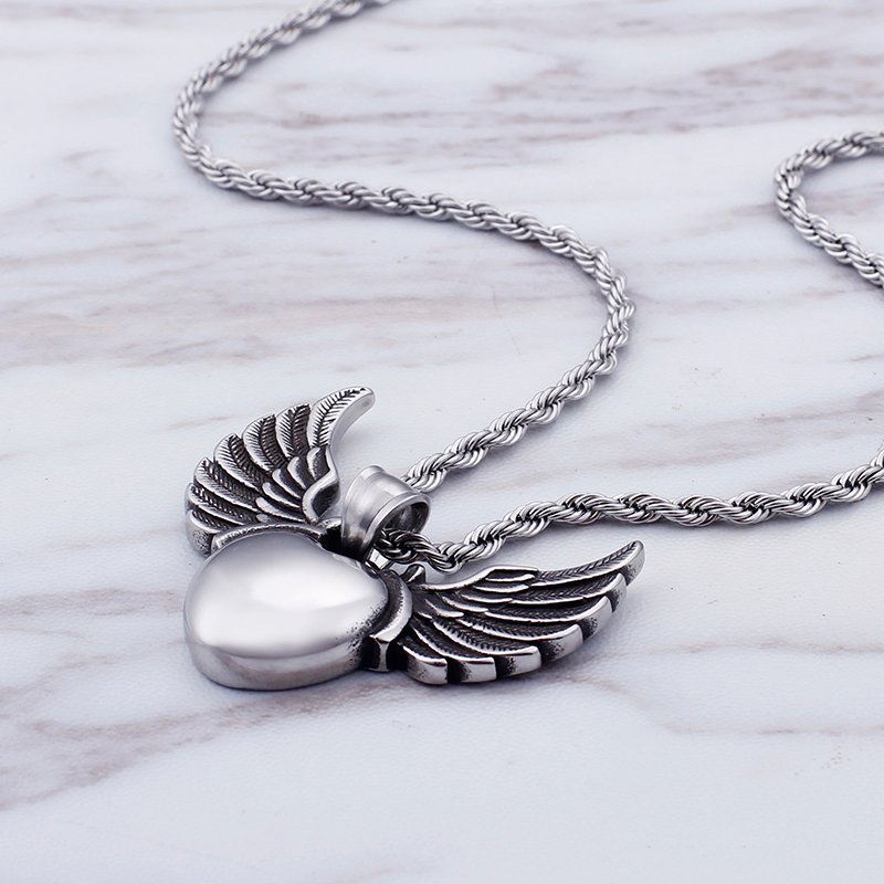 Women Men Hip Hop Heart Shape Angel Wings Pendants Necklace 316L Stainless Steel 18K Gold Plated Jewelry