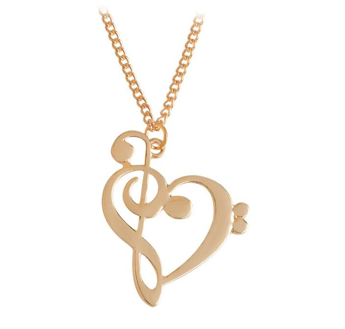 pretty Love Note Necklaces Music Note Heart of Treble and Bass Clef Necklace Women Jewelry Infinity Charm Heart Pendant Necklace WY379