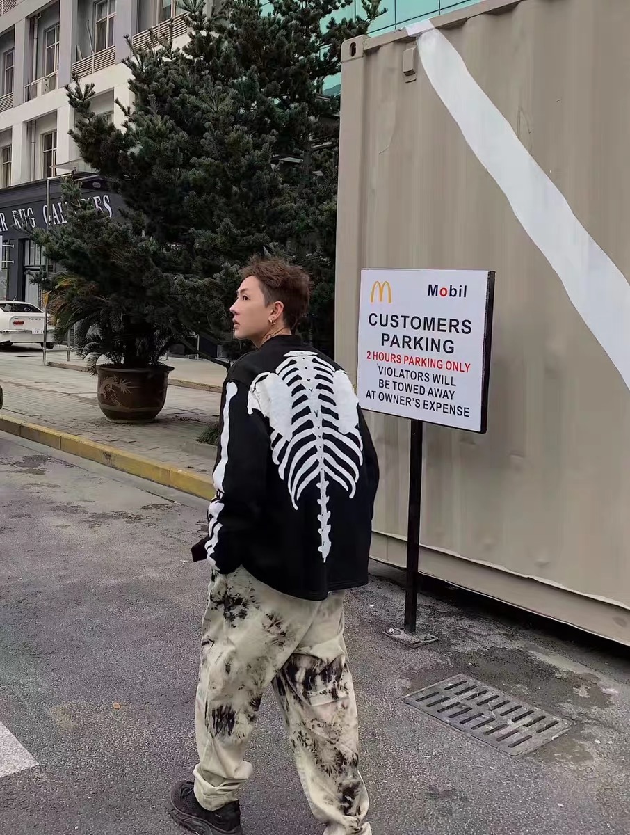 Mens Jackets Fashion High Street BONE Bones Robe Coat Cardigan Skeleton Ribs Printing Casual Outwear