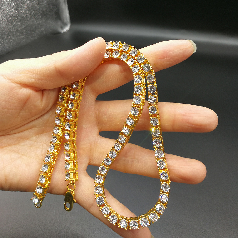 Hip Hop Shining Cross Pendant Necklace with Tennis Chain 18k Gold Plated Full Zircon Rap Jewelry