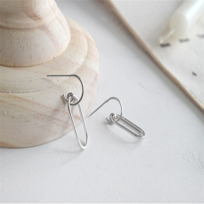 New White Gold /18K Gold Color Simple Style Geometric Oval Dangle Earrings For Women Authentic 925 Sterling Silver Drop Earring