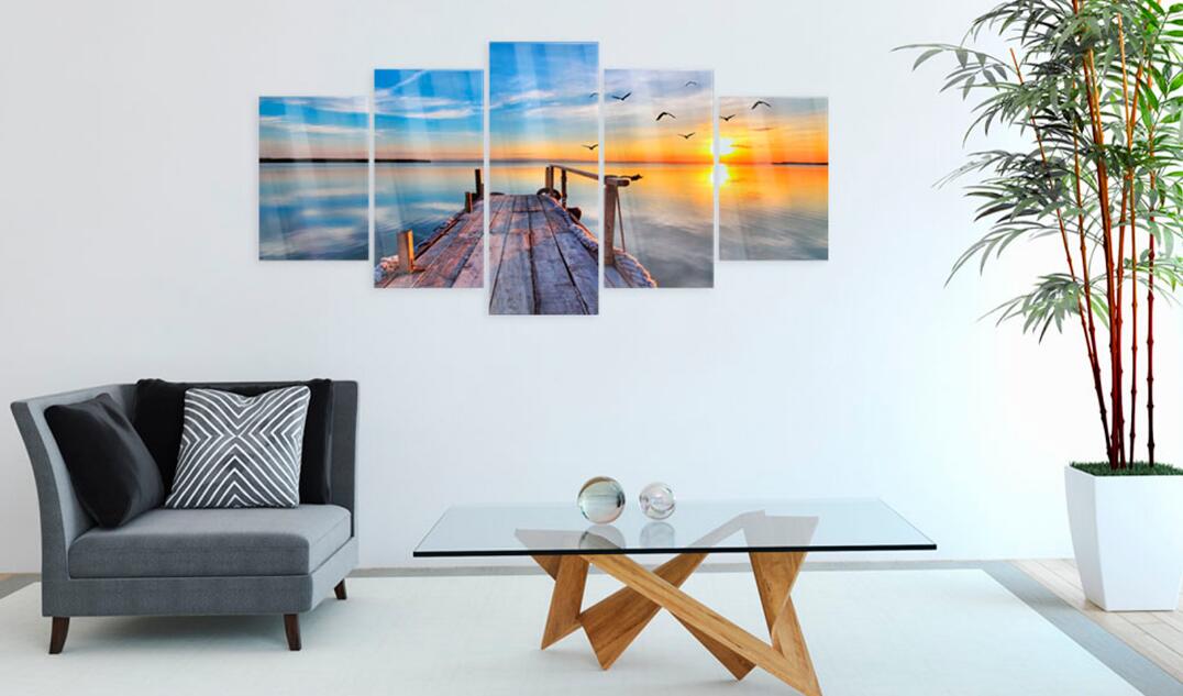 Unframed 5pcs Modern Landscape Wall Art Home Decoration Painting Canvas Prints Pictures Sea Scenery With Beach ( No Frame )