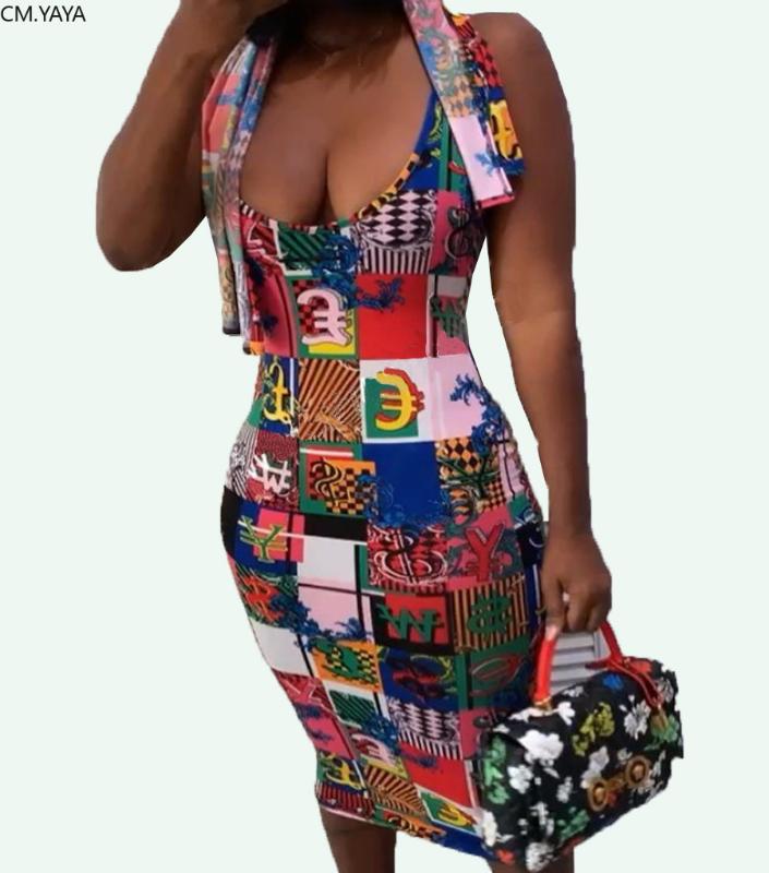 summer women letter print sleeveless knee length midi bodycon dress sexy nigth club party dresses vestidos head scarf GL51601