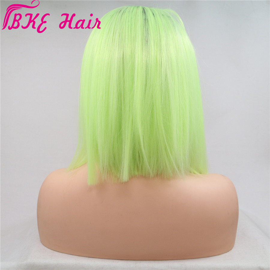 Deep middle part lace frontal Bob Wig Ombre light green color Wigs With Baby Hair short Straight synthetic Lace Front Wig Pre Plucked