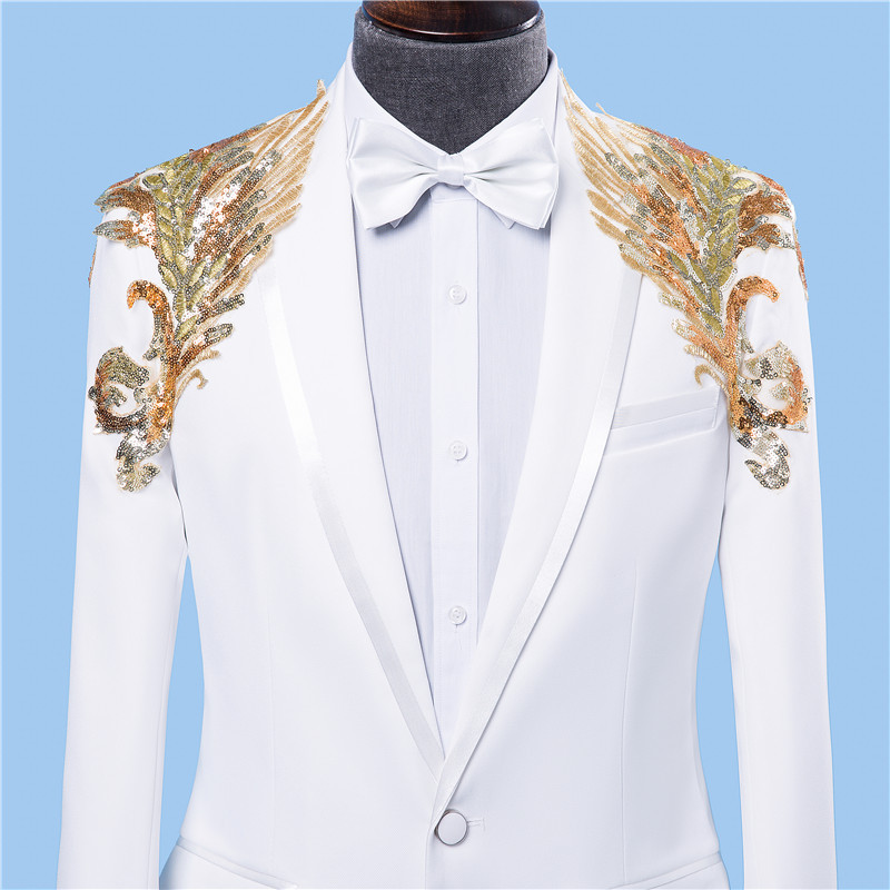 2piece handsome sequins white mens suit fashion groom suit wedding suits for best men slim fit groom tuxedos for man in stock