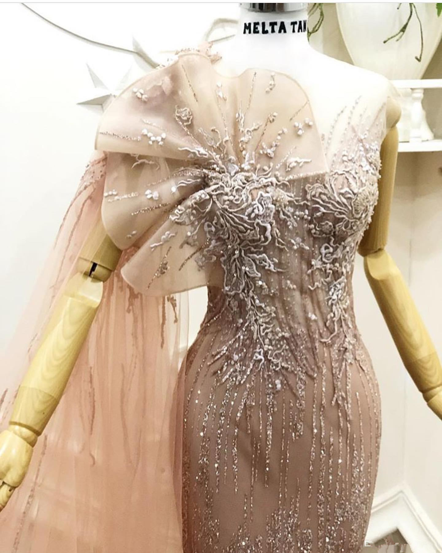 Aso Ebi Arabic 2020 Sparky Sexy Mermaid Evening Dresses Lace Beaded Sheer Neck Prom Dresses Vintage Formal Party Bridesmaid Pageant Gowns