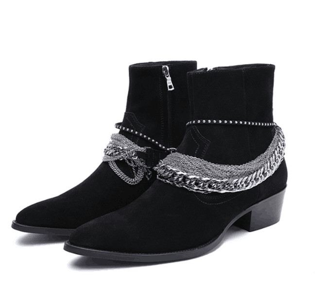 High top new list genuine leather persional men chain boots factory outlet high quality s l p ankle boots