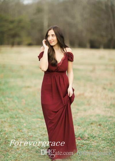 2019 High Quality Bohemian Dark Red Bridesmaid Dress Garden Country Formal Wedding Party Guest Maid of Honor Gown Plus Size Custom Made