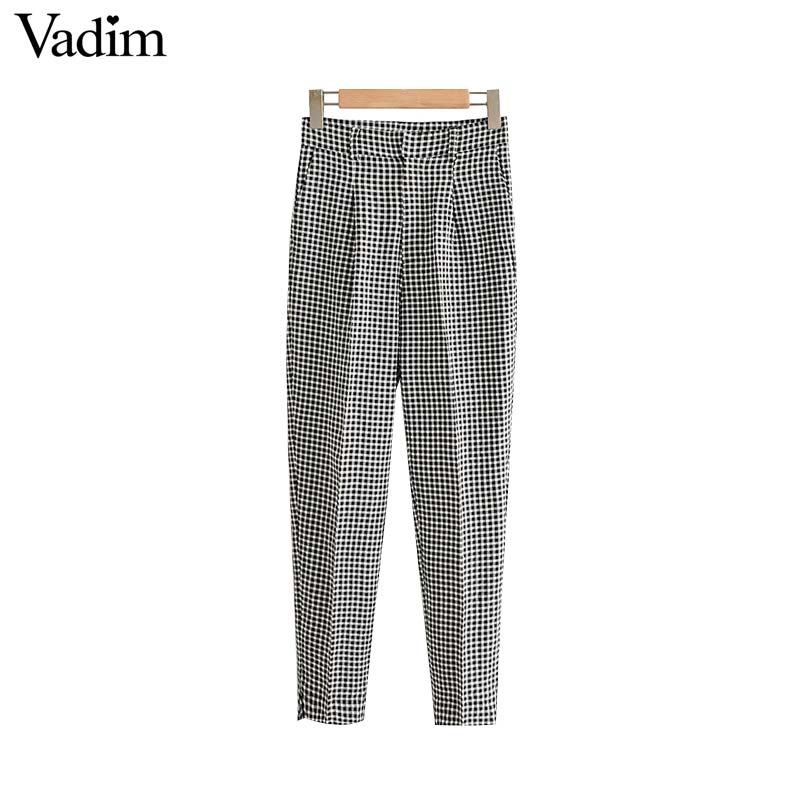 Vadim women retro basic plaid pants checkered zipper pockets office wear female formal ankle length trousers KB132, As picture
Vadim women retro basic plaid pants checkered zipper pockets office wear female formal ankle length trousers KB132, As picture