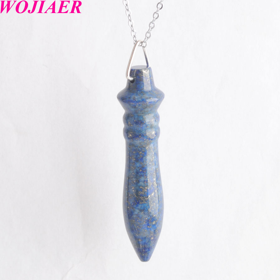 WOJIAER Natural Stone Turquoises Purple Crystal Pendant Pendulum for Dowsing Cone Reiki Bead Amulet Pendule Divination Jewelry (NO Chain) DBE900